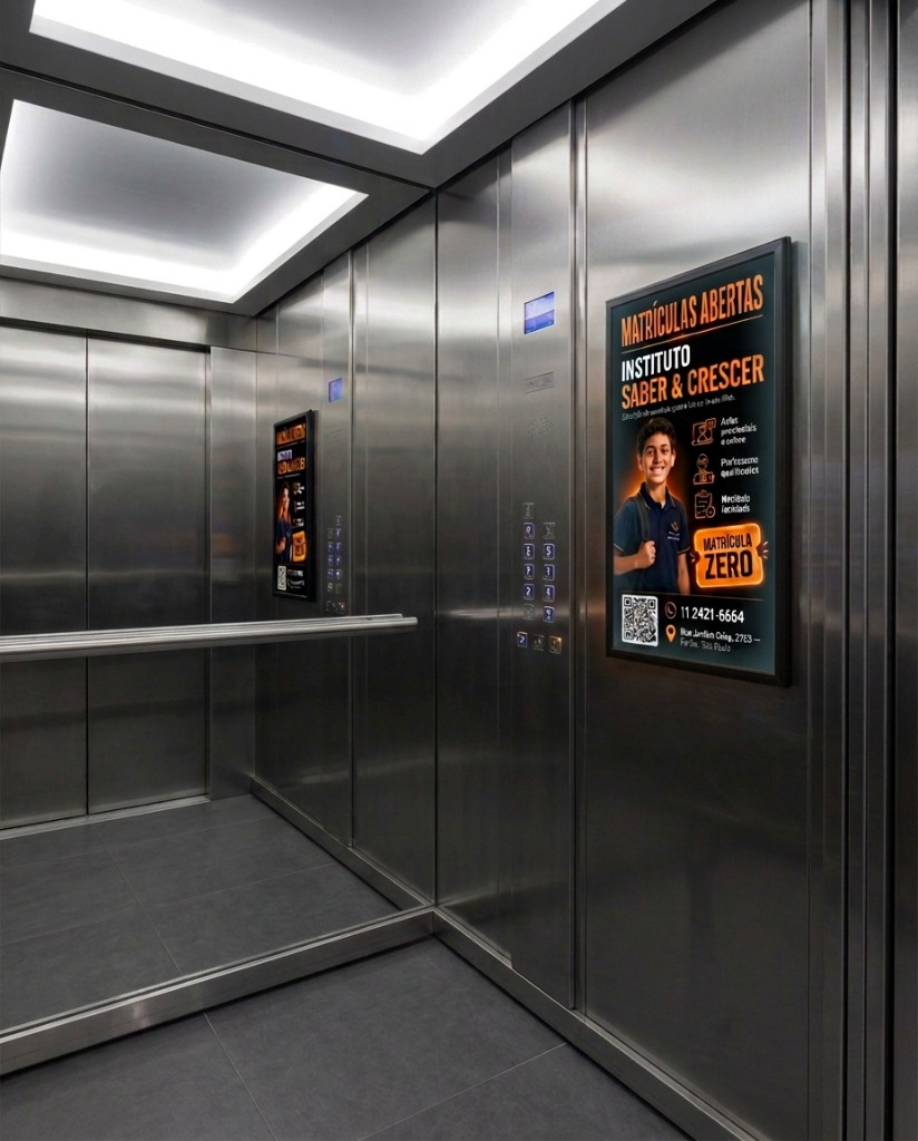 Mídia digital em elevador com a plataforma Methoduz