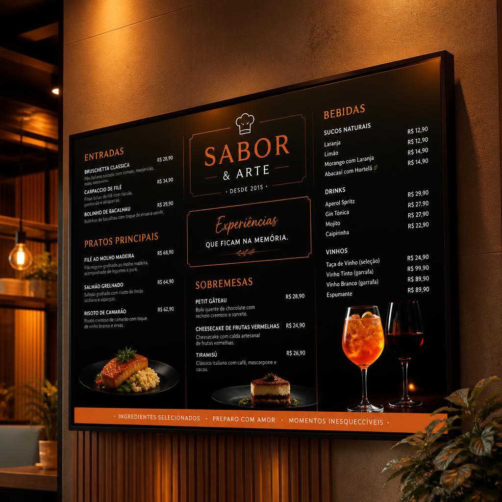 Menu board digital em restaurante